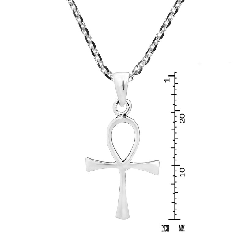 Egyptian Hieroglyph Ankh 925 Sterling Silver Pendant Necklace, Sterling Silver
