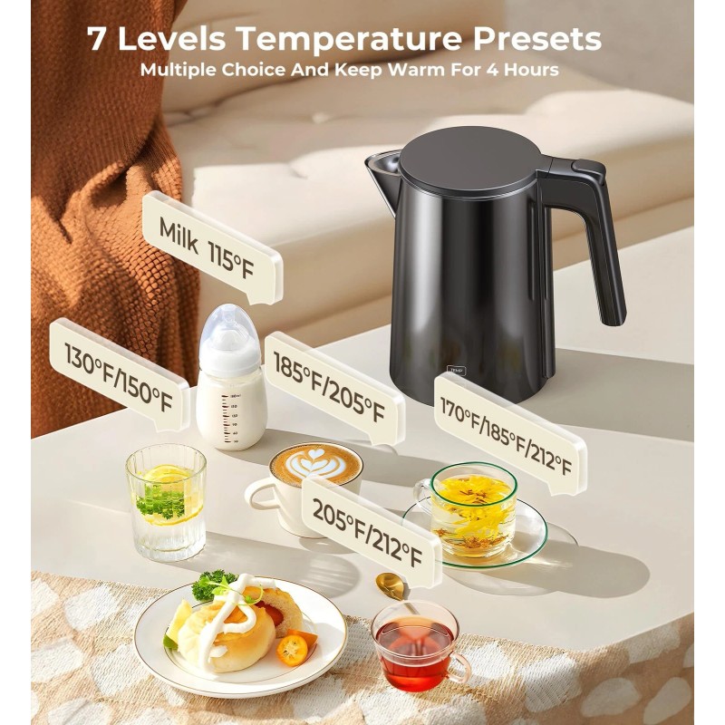 SSYFEI Electric Kettle, Double Wall Stainless Steel Cool Touch Water