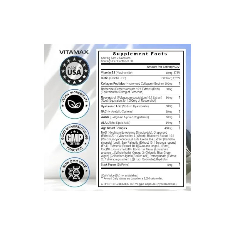 Vitamax Resveratrol Nad+ Ácido Hialurónico Berberina - Bioti