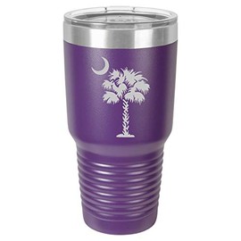 Tumbler Stainless Steel Vacuum Insulated Travel Mug Palmetto Tree South Carolina Palm Moon (Purple, 30 oz)