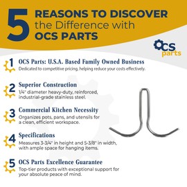 OCS Parts Double Prong Pot Hooks for Commercial Kitchens | 12-Pack | Stainless Steel Pot Rack Hooks for Pots, Pans, Ladles and Other Kitchen Equipment | J77-4401
