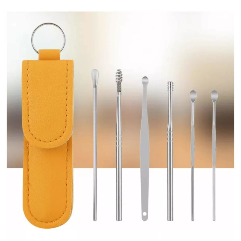 Layana Kit Limpiador De Oídos Estuche De Cuero Limpieza De