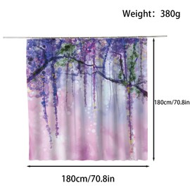 FAIRYGATE B9621 Shower Curtain Pink Curtain Bath Curtain Shower Curtain Fabric Fabric Fabric Bathroom Decoration Set with Hooks 180 x 180 cm Bath Curtain White with Green Leaves