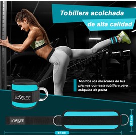 LOW&EE® Pack of 2 Ankle Strap Pulleys Gym - Ankle Brace for Pulley Padded for Women and Men - Gym Ankle Strap for Cable Machine Fitness and Gym - Gym Accessories (Cyan)