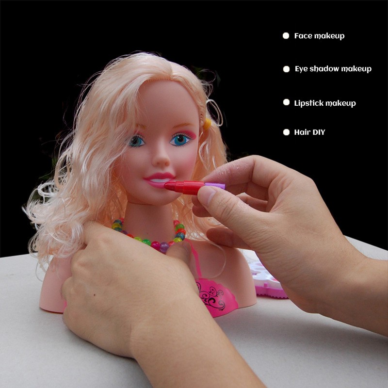 Makeup Pretend Playset for Children 17Pcs Hairdressing Styling Head Doll