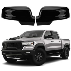 Glossy Black Side Mirror Covers Caps Compatible with 2019-2025 Dodge Ram 1500, Door Mirror Bezel Caps for Ram 1500 Replacement Pair with Turn Signal Cut-Outs