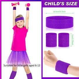 Sintege 80s Leg Warmer for Toddler Girl Kid Neon Leg Warmer Headband Wristband 1980s Fancy Accessory for Christmas Party(Purple)