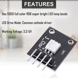 DAOKAI KY-009 SMD LED Board Module RGB 5V LED SMD Module PWM Regulation 5050 3-Color Full Color Controllable with Cable for Arduino MCU Raspberry DIY(5Pcs)