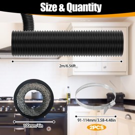 TAIHOBO Exhaust Hose 100 mm Length 2 m Flexible Exhaust Pipe 100 mm PVC Aluminium Pipe Ventilation Pipe 100 mm with 2 Stainless Steel Hose Clips Exhaust Hose Dryer for Air Conditioning Extractor Hood
