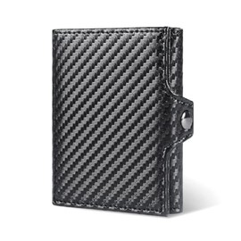 Ewyane Mini Smart Wallet with Coin Compartment - Black Carbon, Carbon fibre, Casual
