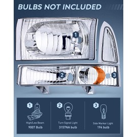 Nilight 1999 2000 2001 2002 2003 2004 F250 F350 F450 F550 Super Duty Headlight Assembly,Chrome Housing Amber Corner Clear Lens,Headlights Replacement,Driver and Passenger Side