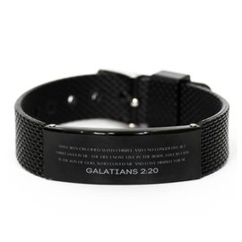 Galatians 2:20 Christian Black Shark Mesh Bracelet Gifts, Faith Message Prayer Galatians 2:20 Religious Bracelets for Women Men Galatians 2:20 Bible Verse Inspirational Mantra Adjustable Bracelet