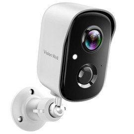 Vision Well wireless camera, rechargeable, waterproof, 1080P HD, real-time video, AI recognition - Color: CG6S White
