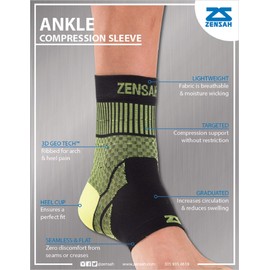 Zensah Ankle Support - Compression Ankle Brace - Great for Running, Soccer, Volleyball, Sports - Ankle Sleeve Helps Sprains, Tendonitis, Pain (Large, Black - Pair)
