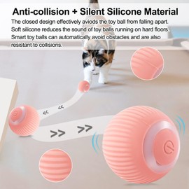 Furry Tao's Interactive Cat Ball Toy, Intelligent Indoor Automatic Moving Ball Puzzle Dispel Boredom USB Charging Pet Toy with Light, Fun Present for Kitten (Pink)