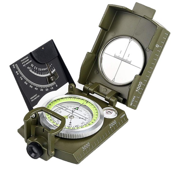 BIJIA Professional Multifunctional Compass, All Metal Military Waterproof High Accuracy Compass with Inclinometer and Bubble Level for Hiking, Climbing, Boating, Exploring, Hunting, Geology…