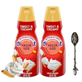 Sweet & Creamy Liquid Coffee Creamer.- Two (2) 32 fl oz Bottles of Creamy Smooth Delightful Coffee Creamer with Candy Freezer Gem Spoon (Sweet & Creamy) Gem Spoon