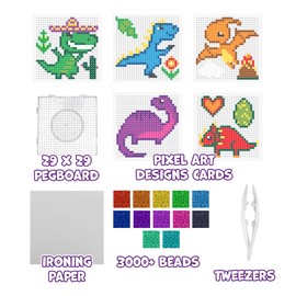 Splat Planet Dinosaur Pixel Art Melty Bead kit Fuse Beads for Kids Craft Art kit (Dinosaur)