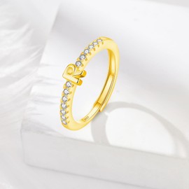 INFUSEU Gold Initial Rings with Letter R Jewelry for Women Teen Sterling Silver 925 Stacking Alphabet Monogram Toe Stackable Stacks Adjustable Size 7 6 8 Her Birthday