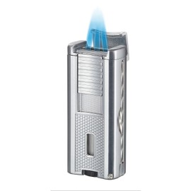 Visol Striker Butane Torch Triple Flame Refillable Gas Lighter, Built in Punch, Built in Poker, Built in Holder, Windproof Adjustable Flame Lighter (Shipped Without Butane) (Silver)