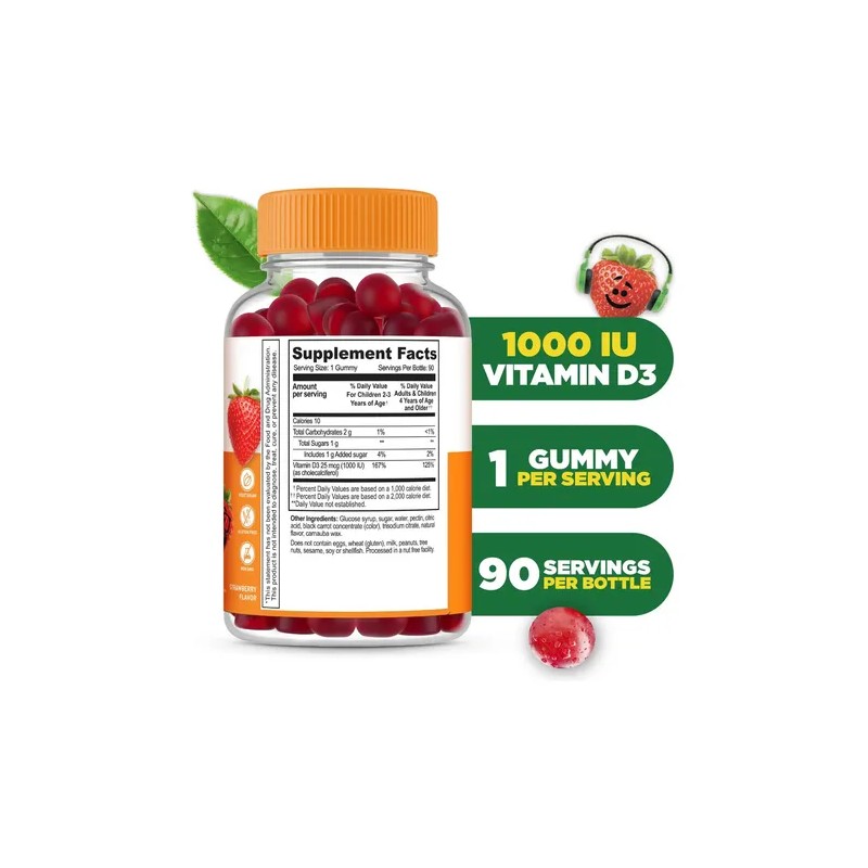 Lifeable Gomitas Vitamina D3 Niños 1000 Ui Sabor Fresa 90