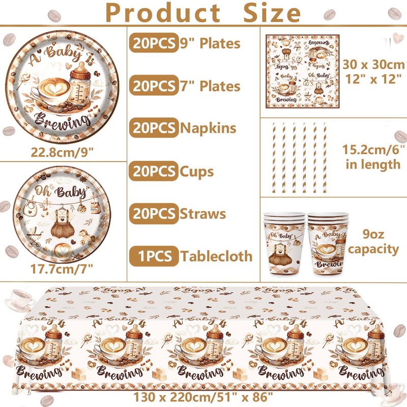 A Baby is Brewing Tableware Set, Coffee Theme Baby Shower