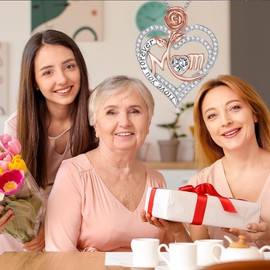 CCJM Mom Necklace for Women, Necklaces Gifts for Mom, S925 Sterling Silver Rose Heart Birthstone Necklace Mothers Day Valentines Day Christmas Birthday Jewelry Gifts April Diamond