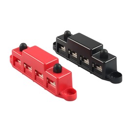 ieron 2 pcs 12V-48V DC Bus Bar Power Distribution Block 3/8" (M10) 4 Studs Heavy Duty Busbar Stud Terminal Junction Block with Cover and Ring Terminals