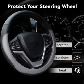 SOZOMO Funda de Piel para Volante de Coche,Cubierta Volante Coche, Funda Universal para Volante de Cuero de Microfibra,Cuero Ultrafino, Elástica, Transpirable, Antideslizante, de 38.1 cm(Gris) ﻿