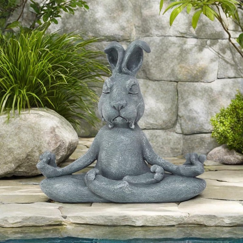 Pujipu Meditating Rabbit Statue Buddha, Zen Rabbit, Zen Garden Rabbit