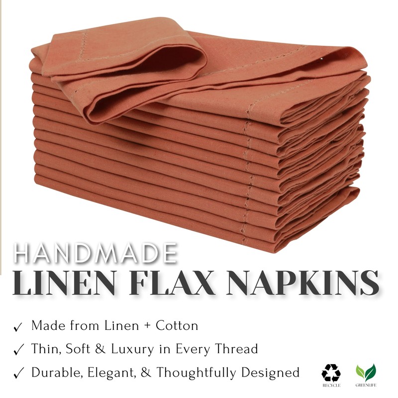 Ramanta Home Linen Flax Cloth Napkins Set of 12 -