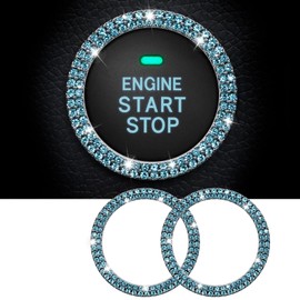 WHALETAIL 2PCS Bling Crystal Rhinestone Car Engine Start Ring Stickers, Key Ignition & Knob Decoration, Push Start Button Bling Ignition Ring Stickers for Women