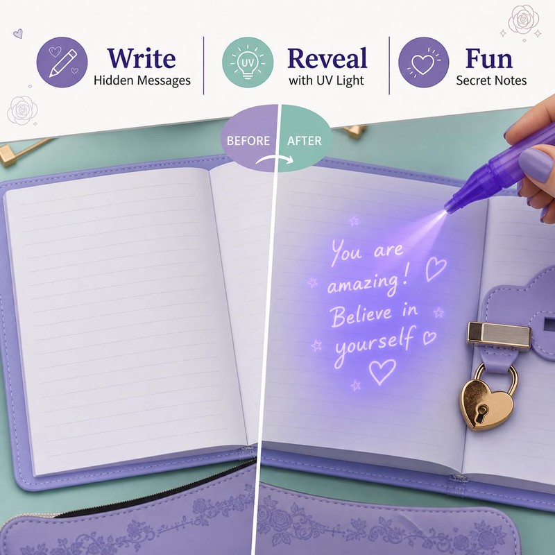 WeiAlico Secret Diary with Lock and Keys for Girls 6-12