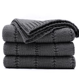 RECYCO Cable Knit Dark Grey Throw Blanket Twin Size for Couch, Super Soft Warm Cozy Decorative Knitted Throw Blanket 3.6LB for Bed, Sofa, Chair Large 60"x80"