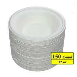 Belinlen 150 Pack 12 oz Round Disposable Bowls Eco-friendly 100% Natural Sugarcane Biodegradable Compostable Bagasse Tree Free and Plastic Free (150)
