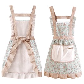 ESYFOR Women's Cooking Apron with Pockets Kitchen Apron Adjustable Anti-fouling Machine Washable Floral Pattern Aprons for Men Women Kitchen Restaurant Cafe