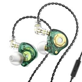 FEDAI TRN MT1 PRO HiFi in Ear Monitor Dual Magnetic Dynamic Driver Sport Headphone in Ear Earphone Noise Cancelling Earbuds with Detachable C Pin 0.75MM Cable (with Mic, Green)