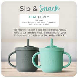 Mason Bottle Baby Training Cups (2-Pack) - Silicone Baby Cup with Straw - Snack Cups for Toddlers Spill Proof w/Lid & Handle - Dishwasher-Safe, BPA-Free, Non-Toxic Silicone Sippy Cups