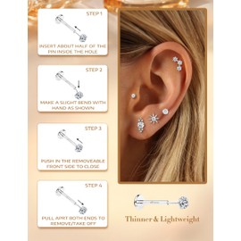 MILACOLATO Hypoallergenic Surgical Steel Threadless Earrings Studs 20G/18G Push in Flat Back Earrings 20G S