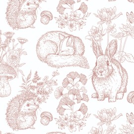 Hopepak 17.3''x394'' Pink Peel and Stick Wallpaper Animal Self Adhesive Removable Wall Paper Contact Paper Waterproof Wallpaper for Bathroom Nursery Living Room Decor Vinyl