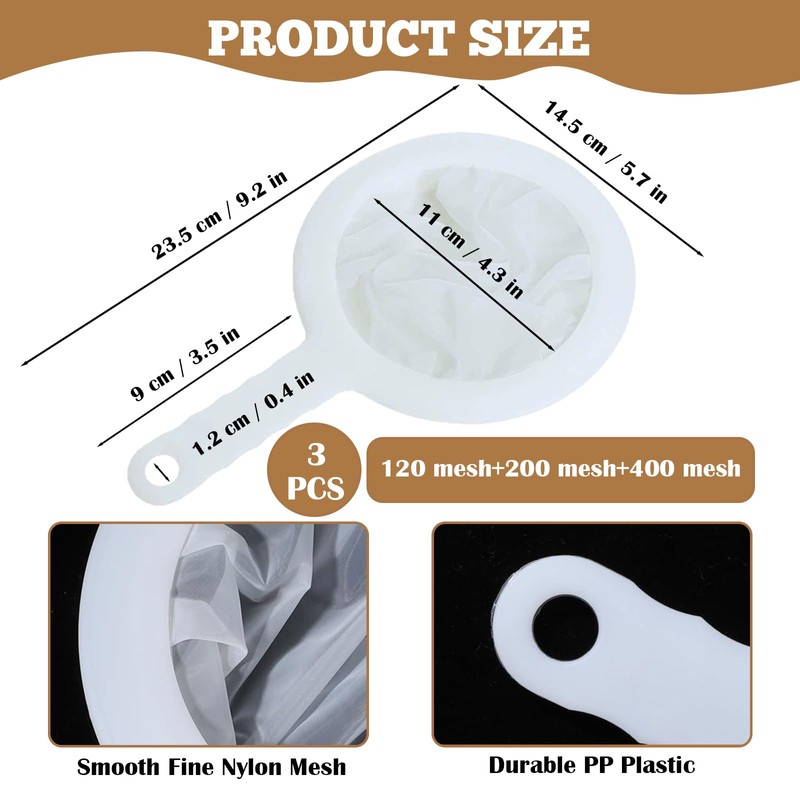3 Pcs 9.2" X 5.7" Fine Nylon Mesh Strainer, 120