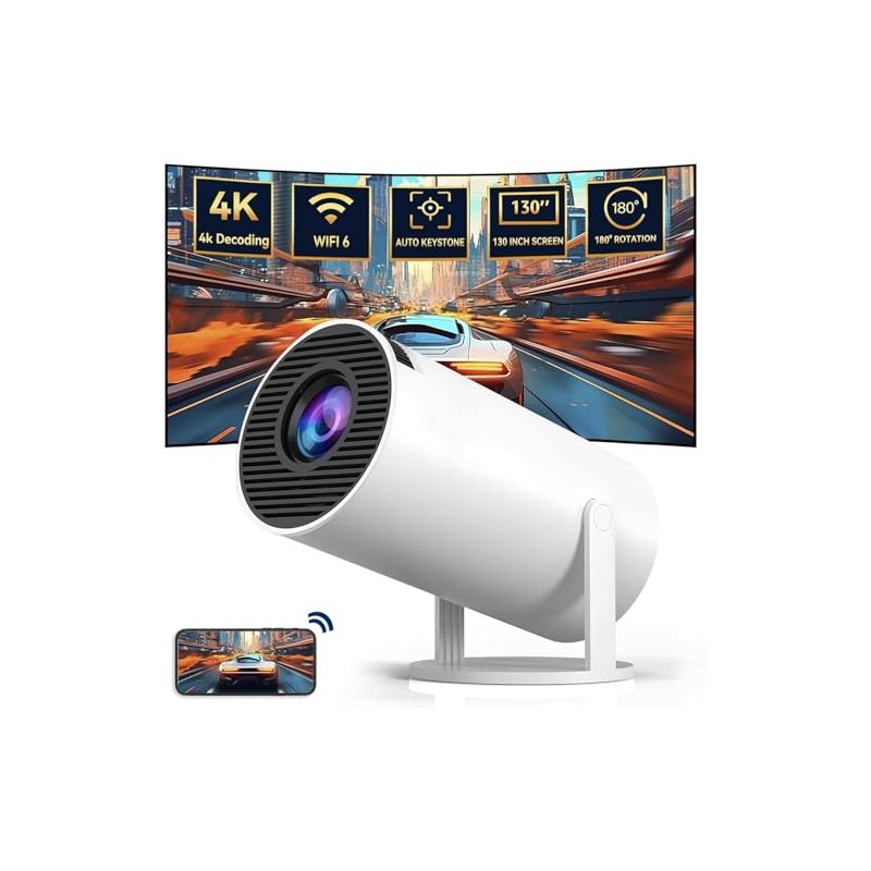 4K Mini Projector - Portable Smart Projector with WiFi 6