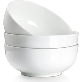 QINLANG 60 Ounces Large Soup Bowl, 8 Inches Pho Bowls, Large Ramen Bowls Set of 3, Off-White Porcelain Big Serving Bowls for Salad and Kitchen