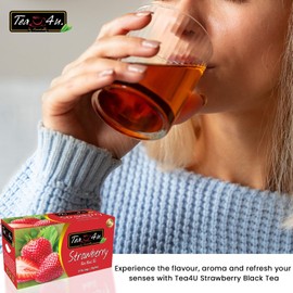 Tea4U Flavored Black Ceylon TeaBags (Strawberry) - Ideal Quality from Sri Lanka's Finest Leaves and Expertly Blended - 25 Count