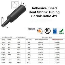 4:1 Waterproof Heat Shrink Tubing Marine Grade Wire Cable Adhesive Lined Tube Insulation Seal Against Moisture Corrosion and Air Leakage(40mm/10Feet, Black)