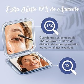 Mirrorvana - Espejo Pequeo de Bolsillo con Aumento 15X - Plegable y Porttil para Maquillaje - Regalos para Mujeres Que Viajan Mucho (Plata)           