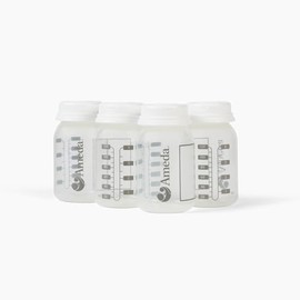 Ameda - Botellas de almacenamiento de leche materna con tapa hermética | Contenedores de almacenamiento de leche materna de 4.5 onzas para refrigerador (4 unidades) | Alternativa de bolsa de almacenamiento de leche materna | Suministros de lactancia materna