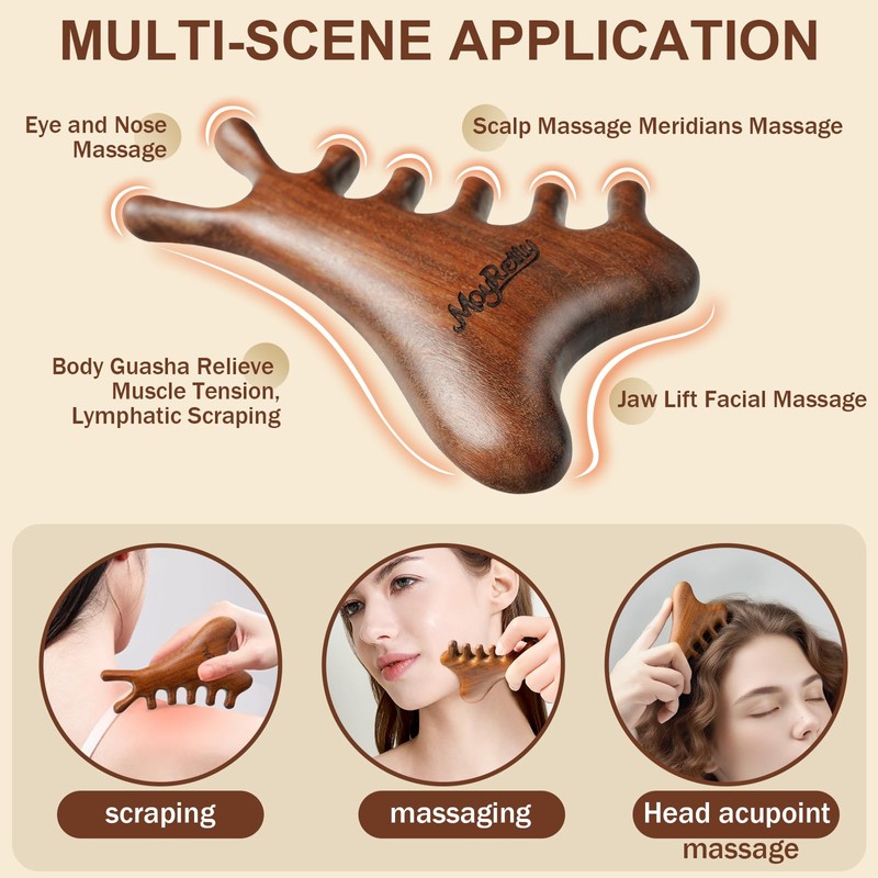 MoyRetty 4-in-1 Gua Sha Tool, Sandalwood Face & Body Massager,