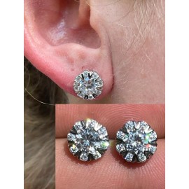 Harlembling Real Solid 925 Silver Iced CZ Out Hip Hop Earrings Studs Large 9.5mm Mens Ladies