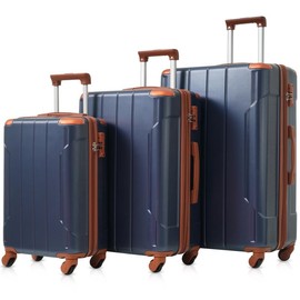 Hardshell Luggage Sets 3 Pcs Spinner Suitcase with TSA Lock Lightweight 20''24''28'' - option: Inky Blue + ABS